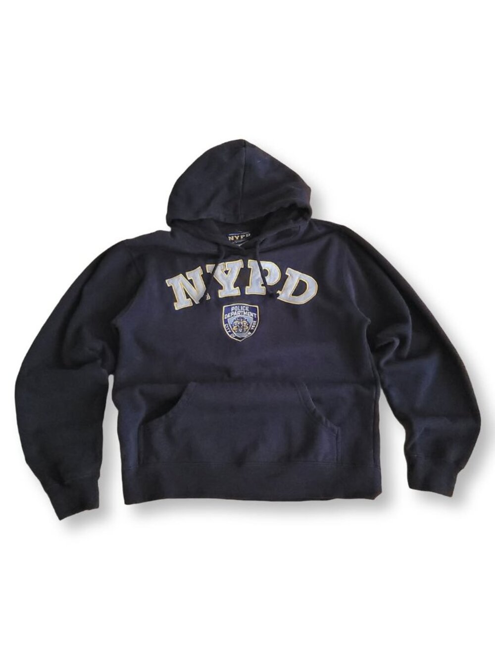 NYPD Y2K Vintage Navy Heavy Bold Embroidered Zip Hoodie Cotton (M)